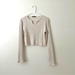 Brandy Melville Beige Ribbed Crop Top